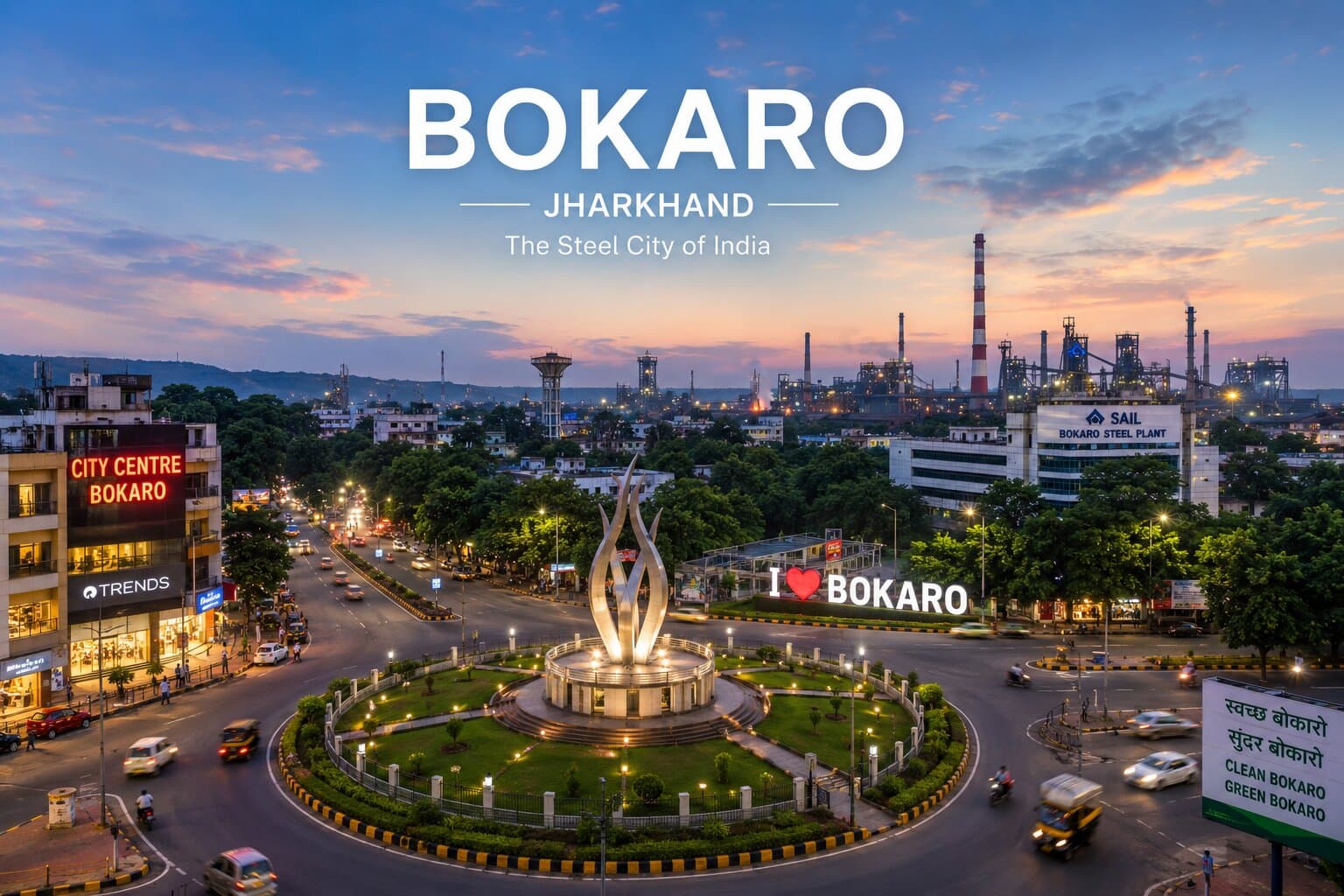Jamshedpur to Bokaro Taxi Bokaro Steel City skyline — book Jamshedpur to Bokaro taxi & cab service, fare from ₹2299